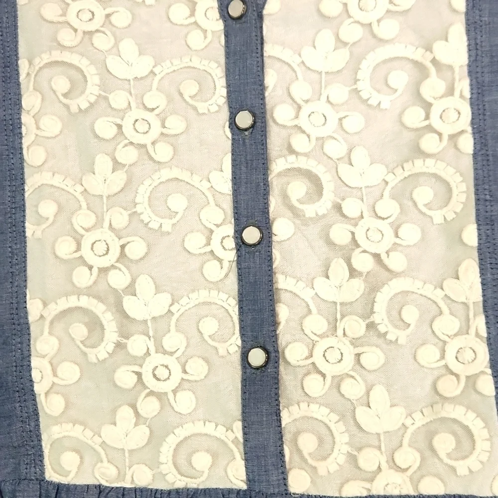Chambray Babydoll Lace Front Dress - Picture 3 of 4